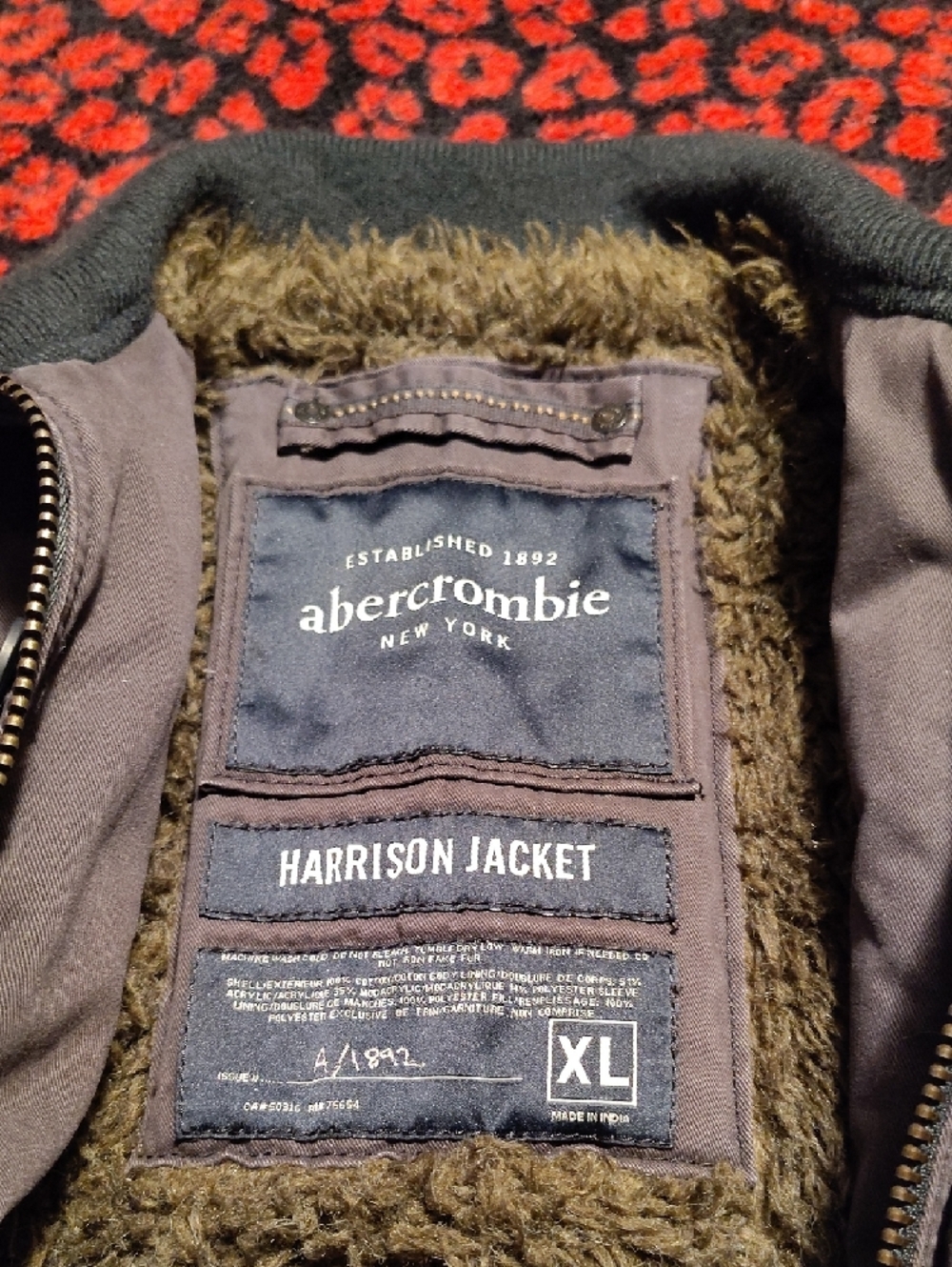 Abercrombie & Fitch Charcoal Gray Bomber Jacket with Shearling Trim - Picture 2 of 8